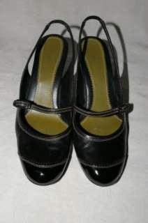 Cole Haan Black Leather & Patent Slingbacks Heels Womens 7.5 AA  