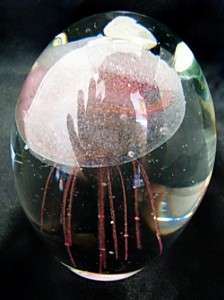 New Glow in Dark Glass Pink Mini Jellyfish Paperweight  