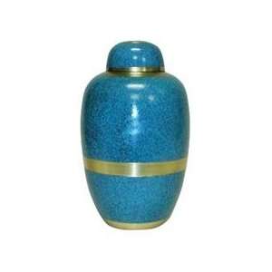   Blue with Gold Bands Brass Urn, Adult Size 