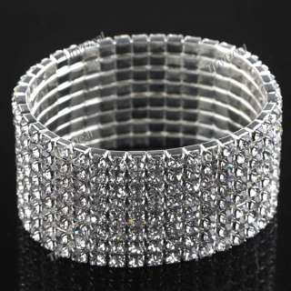   Row Elastic Crystals With Rhinestones Bracelet Bangle WNL 65738  