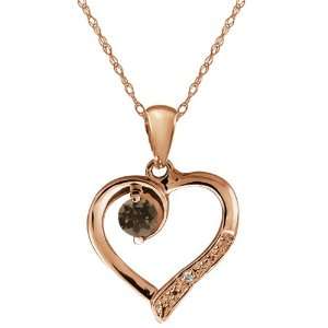 Brown Smoky Quartz and Topaz Gold Plated Silver Heart Shape Pendant 