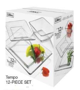 Libbey Glass Tempo 12pc Clear Square Dinnerware Set  
