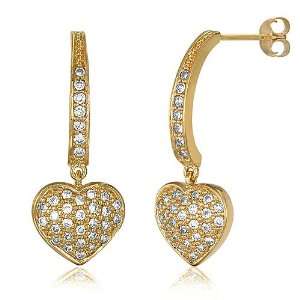  14K Gold Vermeil Cubic Zirconia CZ Heart Dangle Earrings 