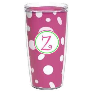 Pink & White Polka Dot 16 oz Insulated Beverage Tumbler w/Monogram 