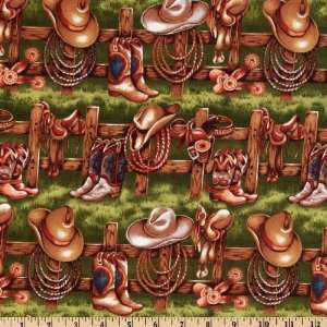  45 Wide Aztec Cowboy Hard Days Work Green Fabric By The 