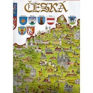 POSTER BEAUTIFUL MAP OF CZECH REPUBLIC (Ceska Republika)   with flags 