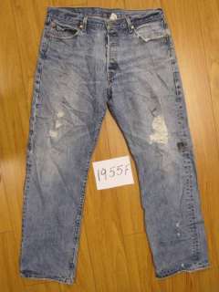 Destroyed levis 501 feathered jean Used tag 36x32 1955F  