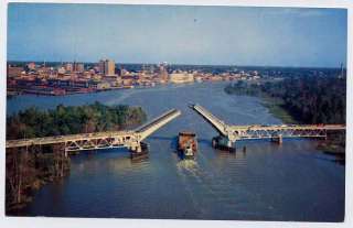 WILMINGTON NC Draw Bridge Tugboat Barge City postcard  