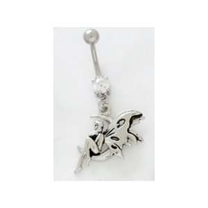  Silver and Black Fairy with White Jewel Belly Button Ring 