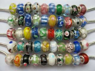 Lot 50pcs Sterling Silver Murano Glass European Charm Beads Fit 