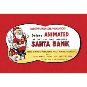 Animated Santa Bank   12x18 Framed Print in Gold Frame (17x23 finished 