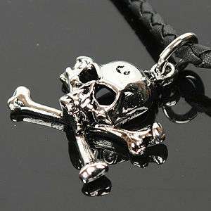 Mens Gothic Skull Pendant Leather Choker Necklace NE.19  