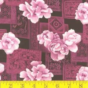  45 Wide Antique Flower Tile Berry Fabric By The Yard 