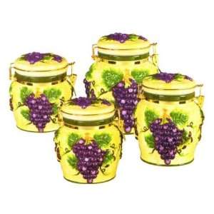 TUSCANY GRAPES AIRTIGHT 4 Canisters Set 3 D Wine Grape *NEW*  