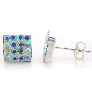   Stone Genuine 925 Sterling Silver 8mm Square Stud Earring Jewelry