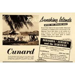  1956 Ad Cunard Line Ship Travel Bermuda Jamaica Bahamas 
