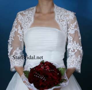 Sleeve White Lace Wedding Bridal Bolero Jacket Shrug S, M, L #53 