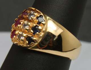   Red White Blue Flag Ruby Diamond & Sapphire 14K Yellow Gold Band Ring