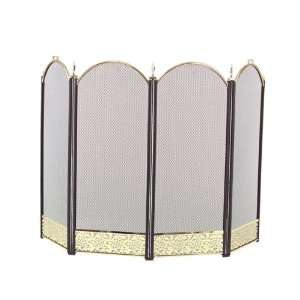  4 Fold Arched Polished Brass & Black Mscreen With Filigree 