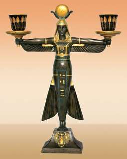 ISIS CANDLESTICKS Art Deco Egyptian Candelabra Bronze  