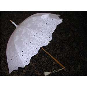  White Embroidered Wedding Parasol 