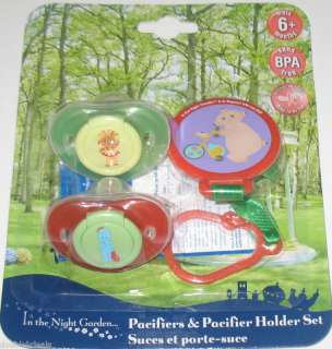 NEW IN THE NIGHT GARDEN PACIFIERS & HOLDER SET 3 PIECE  