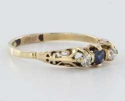 Antique Deco Diamond Sapphire 14k Gold Wedding Band Ring Vintage 