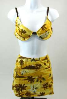   Reggae Yellow Brown Palm Tree Underwire Bikini Top Medium NWOT  
