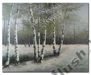 Landscape Oil Painting Forest Silver Birch Winter 71  