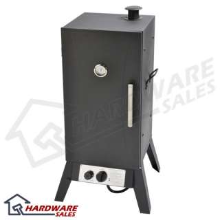 This gas smoker is constructed of steel with a powder coated black 