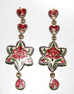 70CT DIAMONDS ARTISAN ENAMEL EARRINGS█RARE█XTRALONG█  