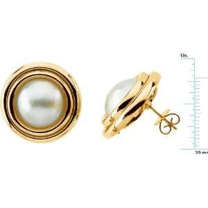   yellow gold Mabe Cultured Pearl Earrings Diamond Designs Jewelry