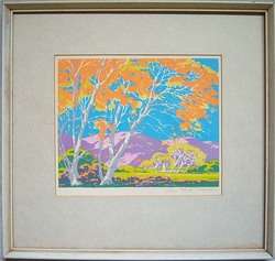 SAM HYDE HARRIS Signed 1940 Original Color Linocut  