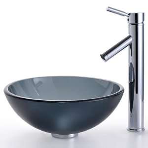  Frosted Black 14 inch Glass Vessel Sink and Sheven Faucet 
