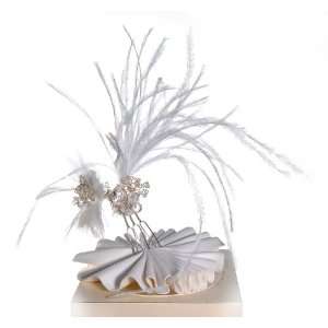  Gina Vitale ~ Double Feather and Crystal Cluster Hair Pin 