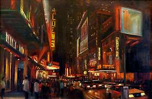   New York City Night Scene, Original Oil Painting 24x36 HALL GROAT II