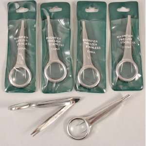  LOT OF 6 NEW MAGNIFYING GLASS TWEEZERS 6X MAGNIFICATION 