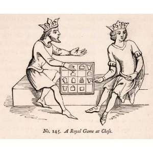   Game Chess King Board Men   Original Wood Engraving