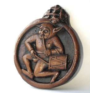 Drumming Jester Medieval carving Musical wall Plaque UK  