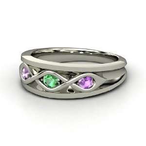 Triple Twist Ring, Sterling Silver Ring with Emerald 