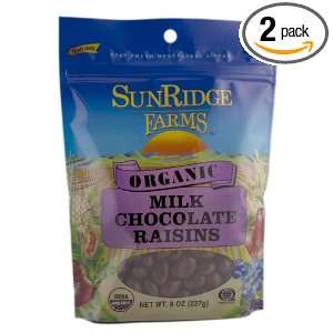 Sunridge Farms Organic Milk Chocolate Raisins, 8 Ounce Bags (Pack of 2 