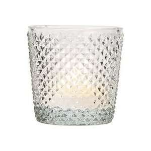  Clear Embossed Glass Candle Holder and Vase (diamond cut 