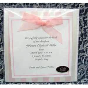   Pink Srtiped Invitations with Pink Bow Pkg. 10 