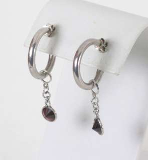 Sterling Silver Hoop Earrings & Faux Rubys   14907  