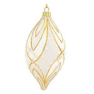  Oval Drop Frost With Pearls Glass Ornament
