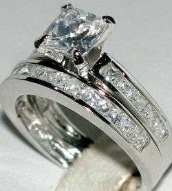 1ct PRINCESS CUT CZ Wedding Engagement Ring Set SZ 9  