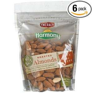 Emerald Harmony Almonds Roasted/No Salt, 8 Ounce Bags (Pack of 6 