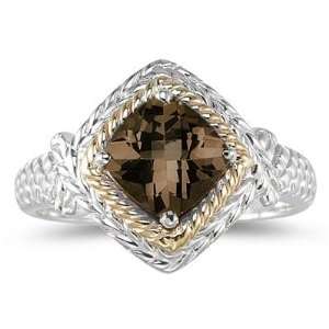  1.5ct Smokey Quartz Ring in 14K Yellow Gold And Silver 