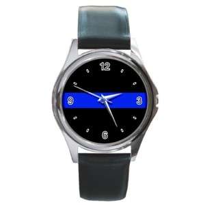 Thin Blue Line Police Officer Law Round Metal Watch New  