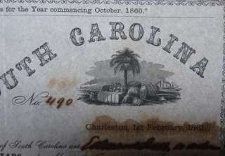 Original Confederate $100 Bond South Carolina 1861     